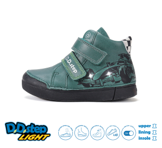 D.D.step celoroční obuv A068-62454BM emerald + LED osvětlení